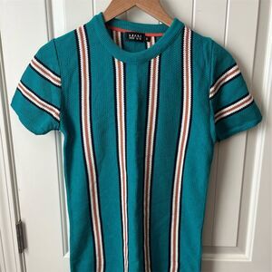 Boohoo Man Men's S Muscle Fit Striped Knit T-Shirt Multicolor Casual